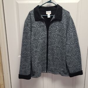 Alfred Dunner Gray and Black Quilted Full Zip Jacket With Collar Plus 24W